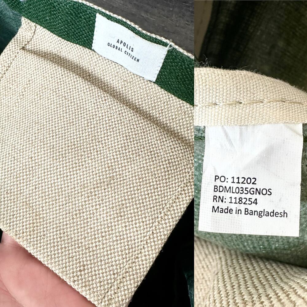 Apolis Global Citizen Magnolia Market Green Tote Bag 100% Natural Golden Jute - Picture 6 of 15